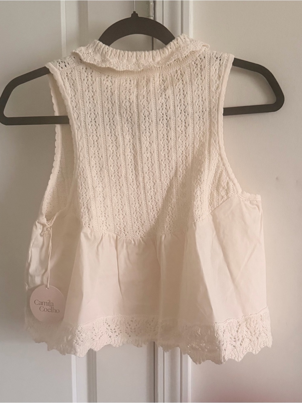 Camila Coelho Cream Crochet Peplum Camisole - Picture 3 of 9